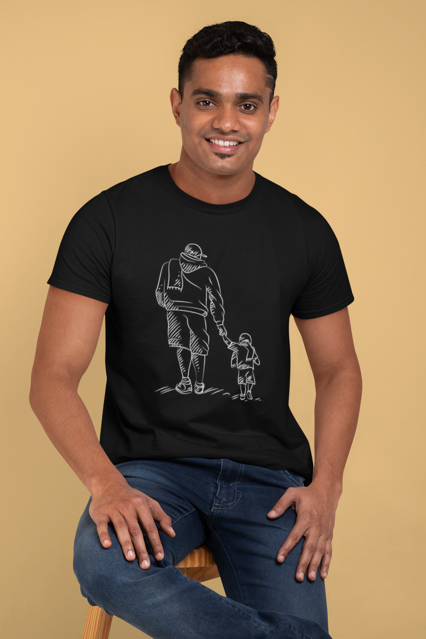 “Holding Hands Forever” Minimal Line Art T-Shirt – Father & Child Tribute