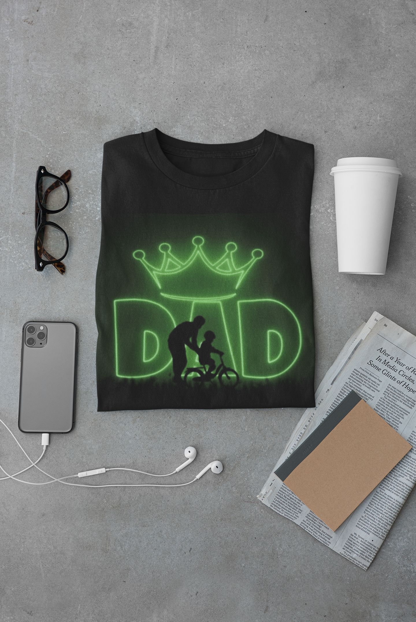 "DAD" Crown T-Shirt – Father & Child Biking Silhouette