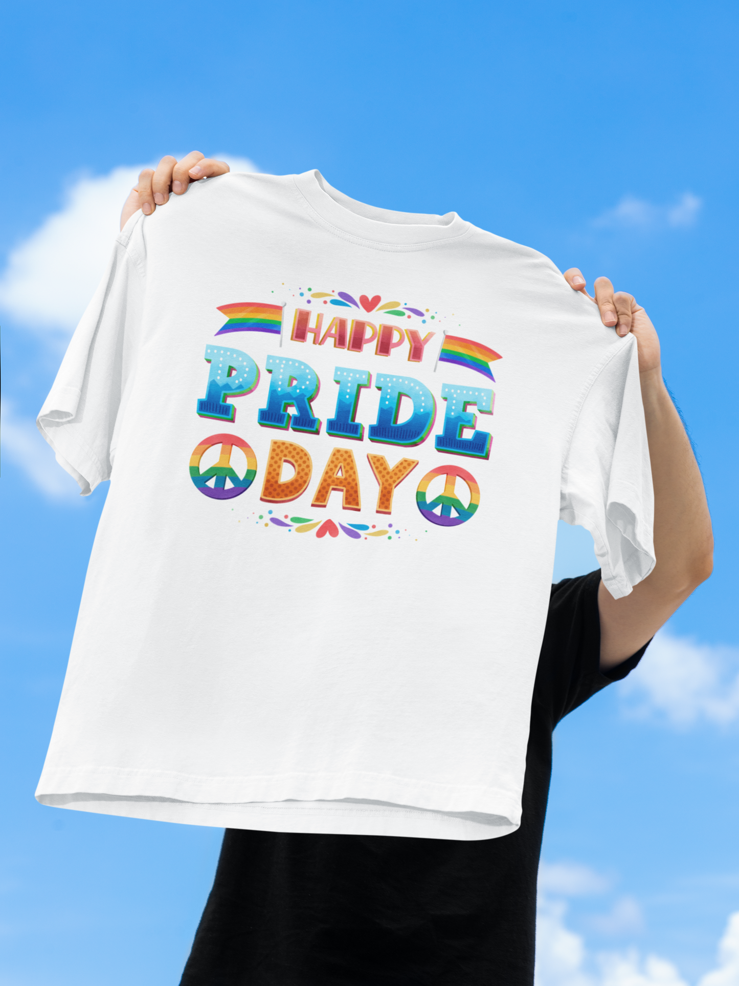 Happy Pride Day – Oversized Unisex T-Shirt | Bold Rainbow Peace Graphic
