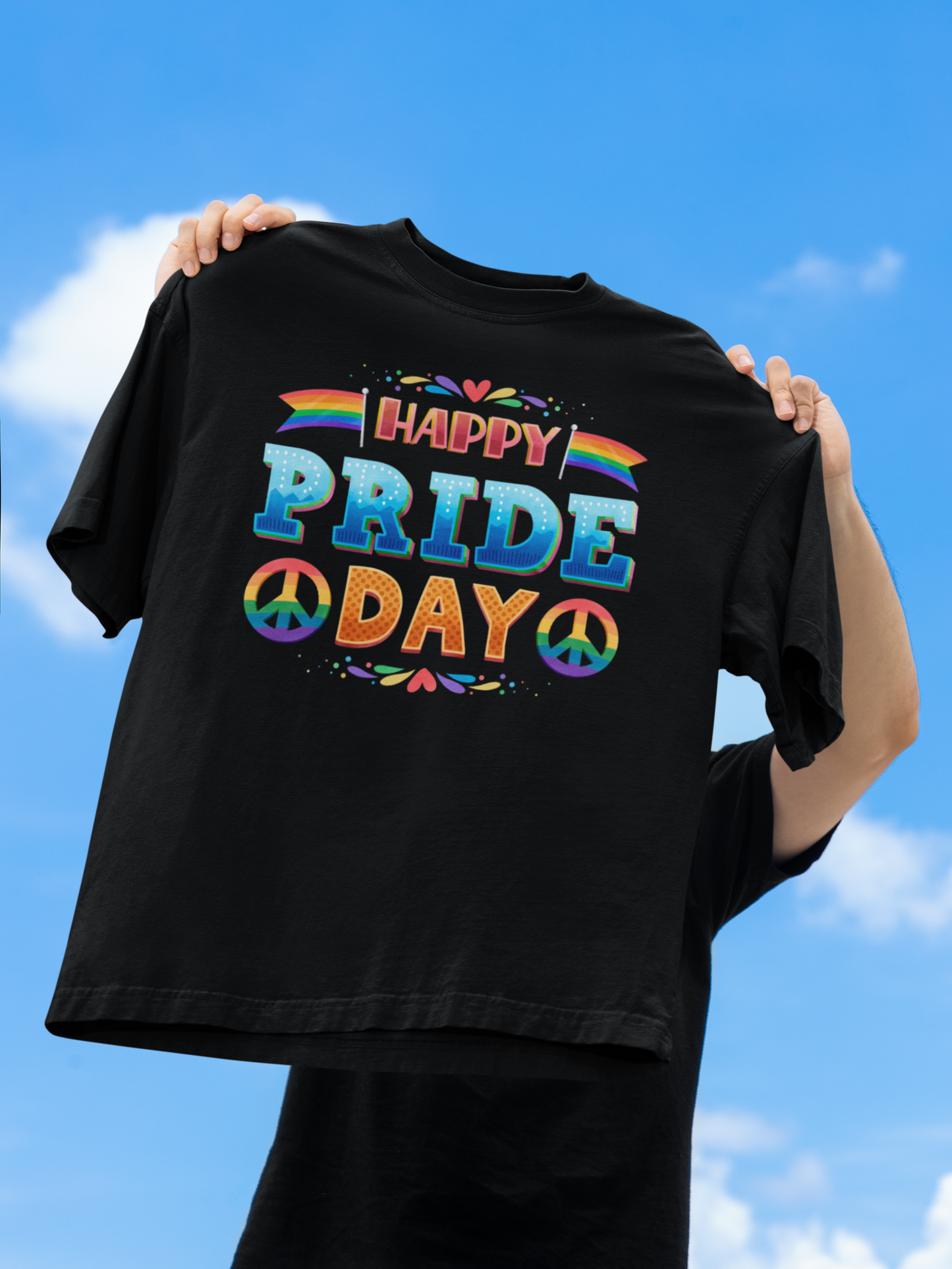 Happy Pride Day – Oversized Unisex T-Shirt | Bold Rainbow Peace Graphic