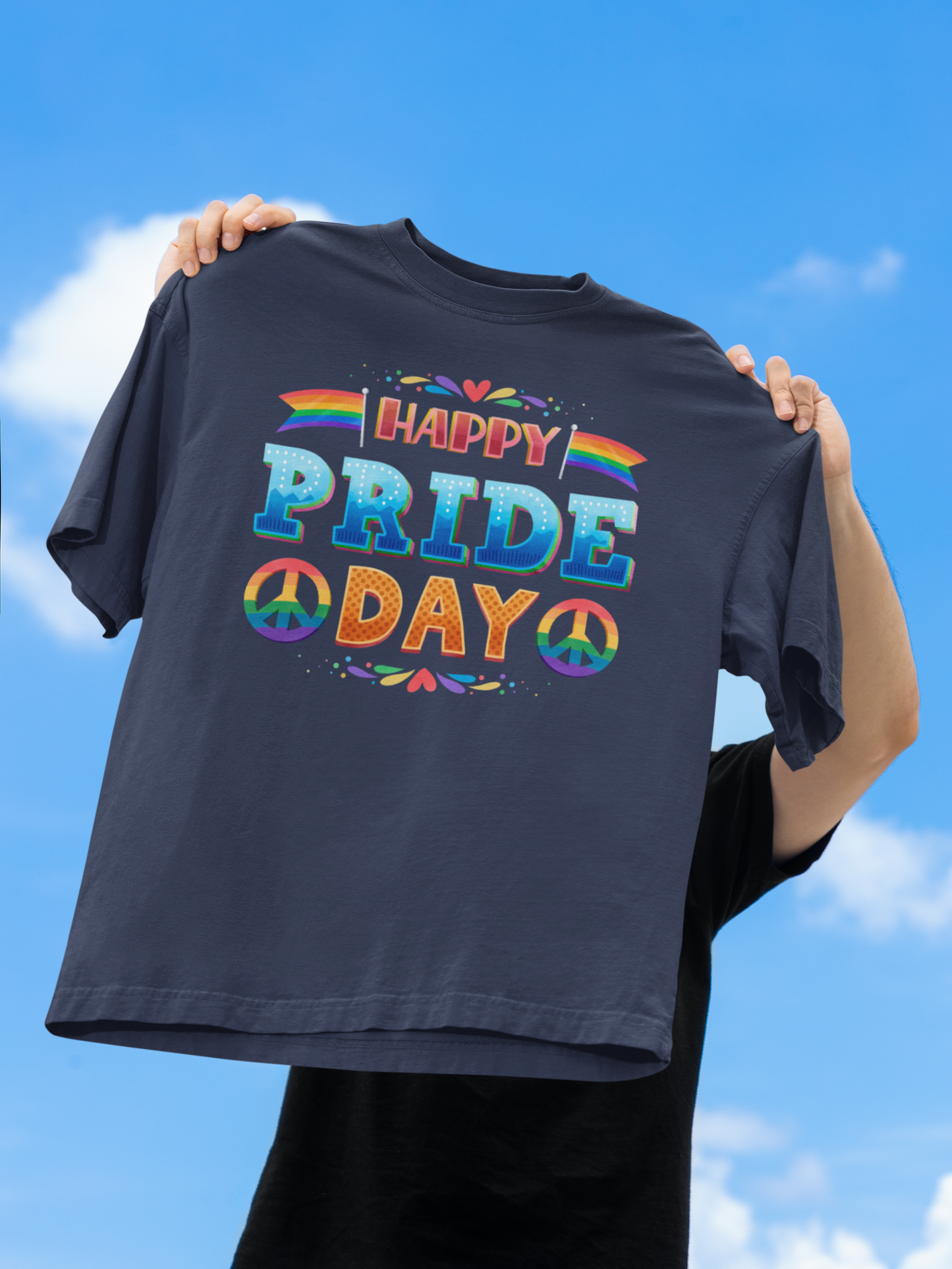 Happy Pride Day – Oversized Unisex T-Shirt | Bold Rainbow Peace Graphic