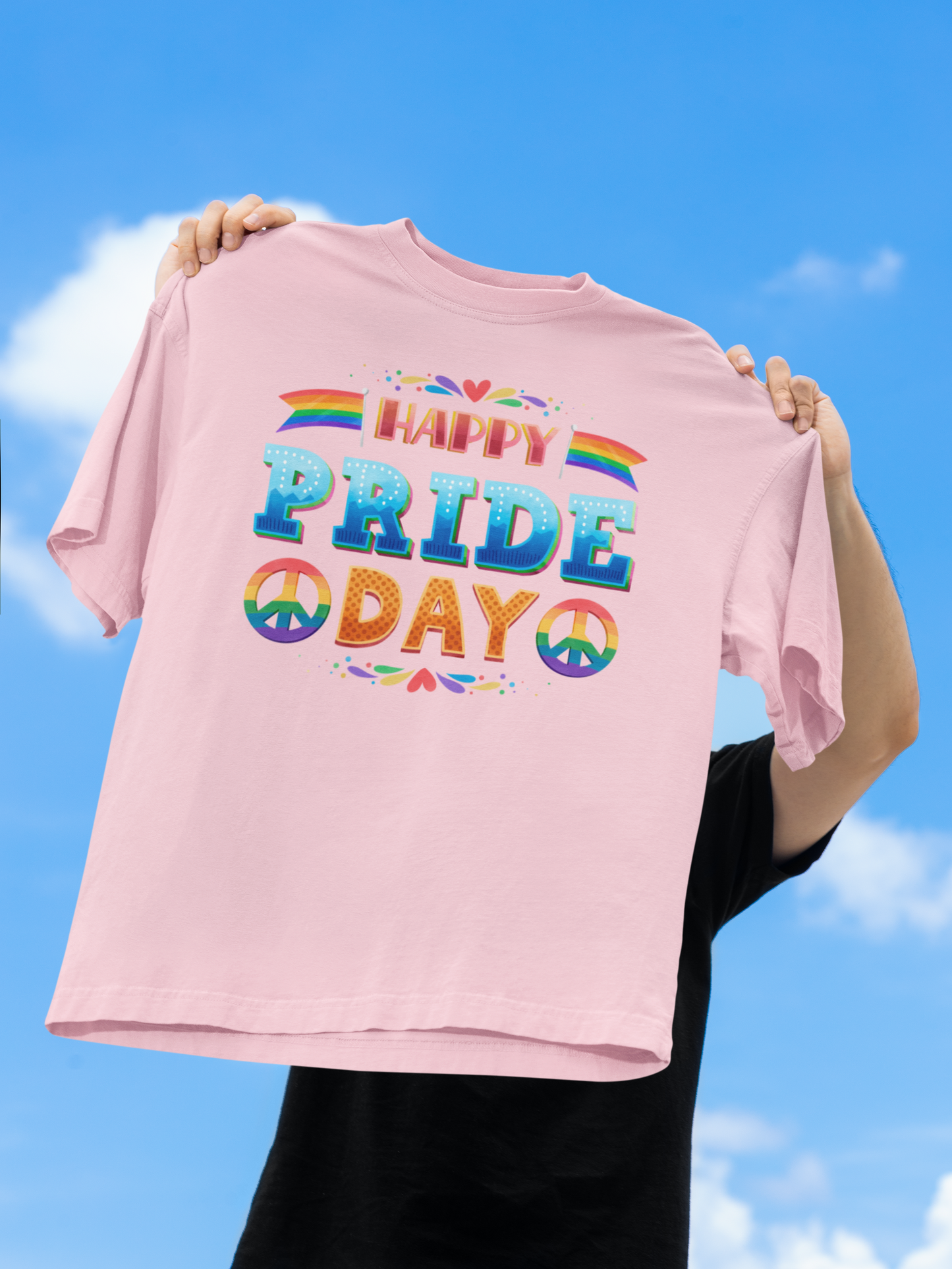 Happy Pride Day – Oversized Unisex T-Shirt | Bold Rainbow Peace Graphic