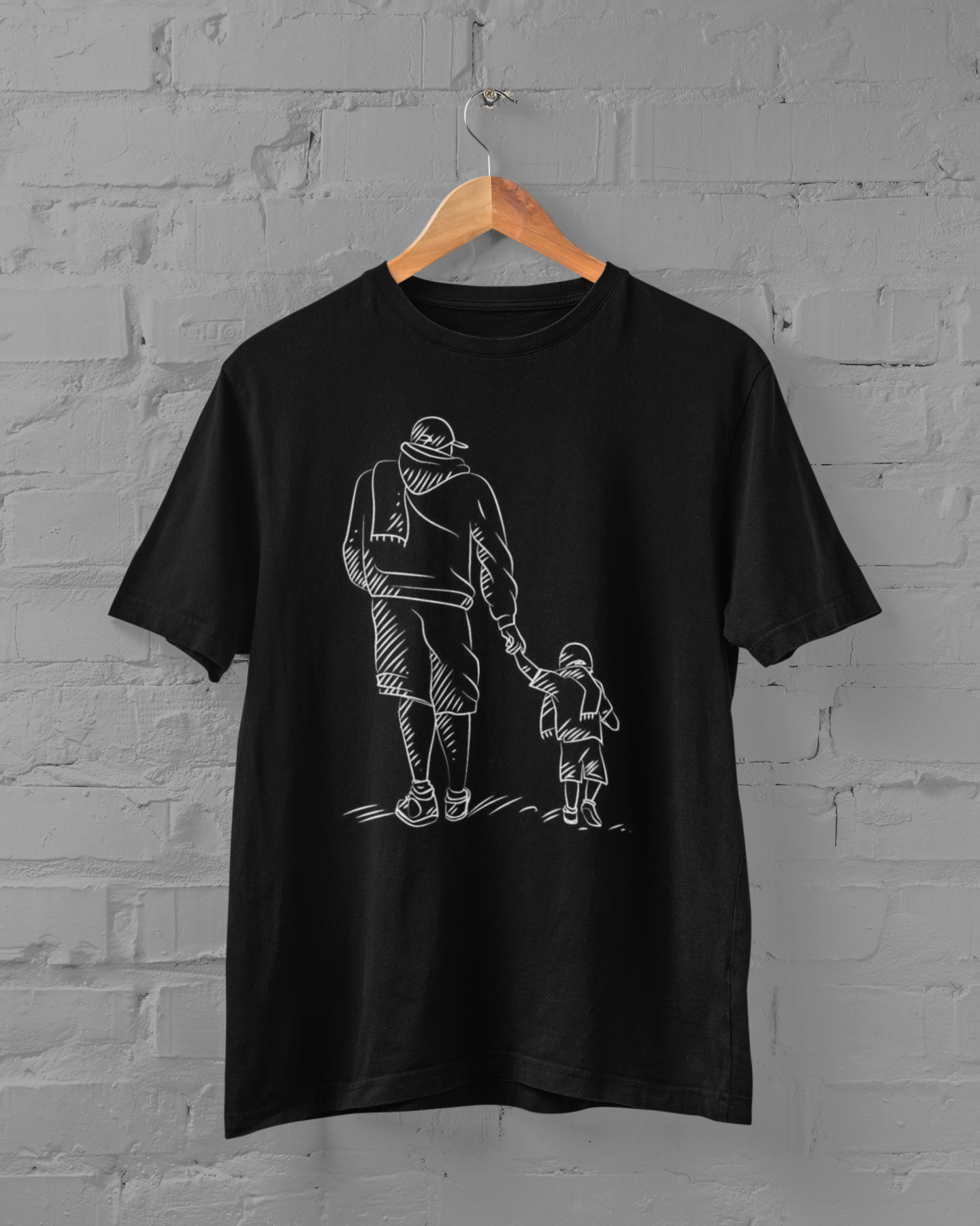 “Holding Hands Forever” Minimal Line Art T-Shirt – Father & Child Tribute