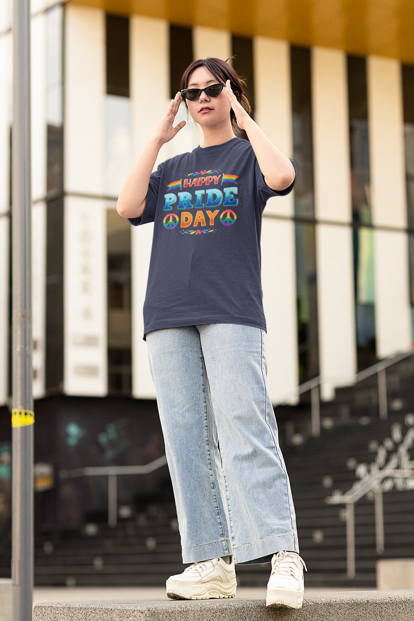 Happy Pride Day – Oversized Unisex T-Shirt | Bold Rainbow Peace Graphic