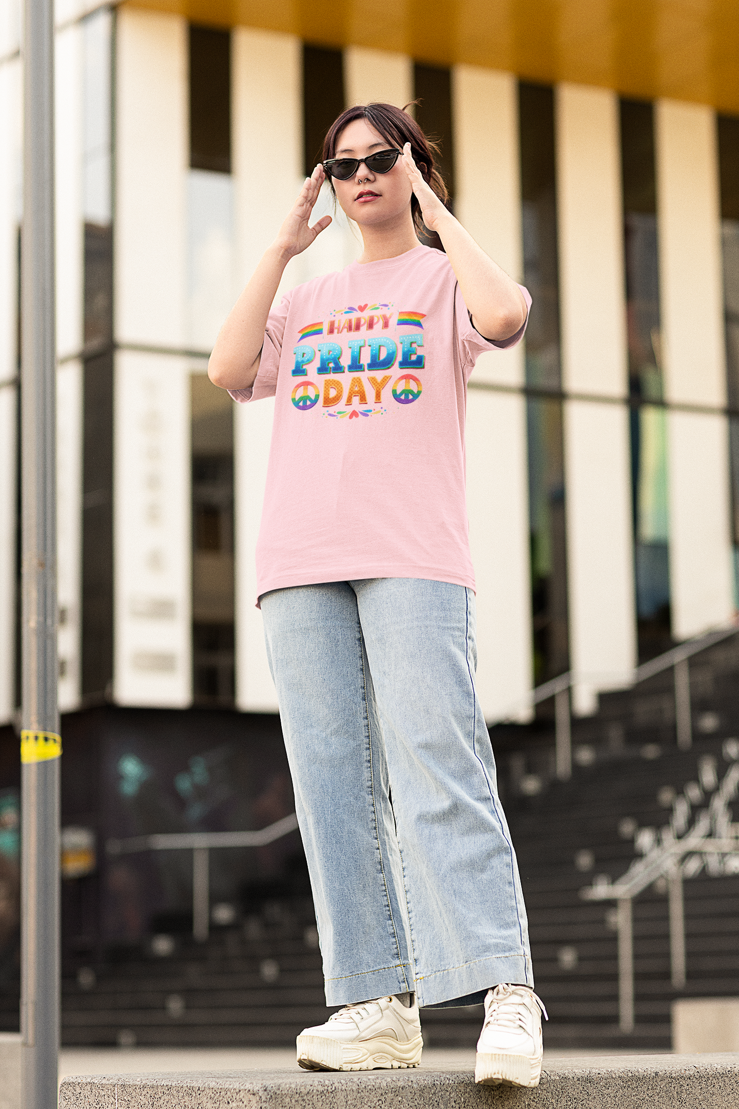 Happy Pride Day – Oversized Unisex T-Shirt | Bold Rainbow Peace Graphic