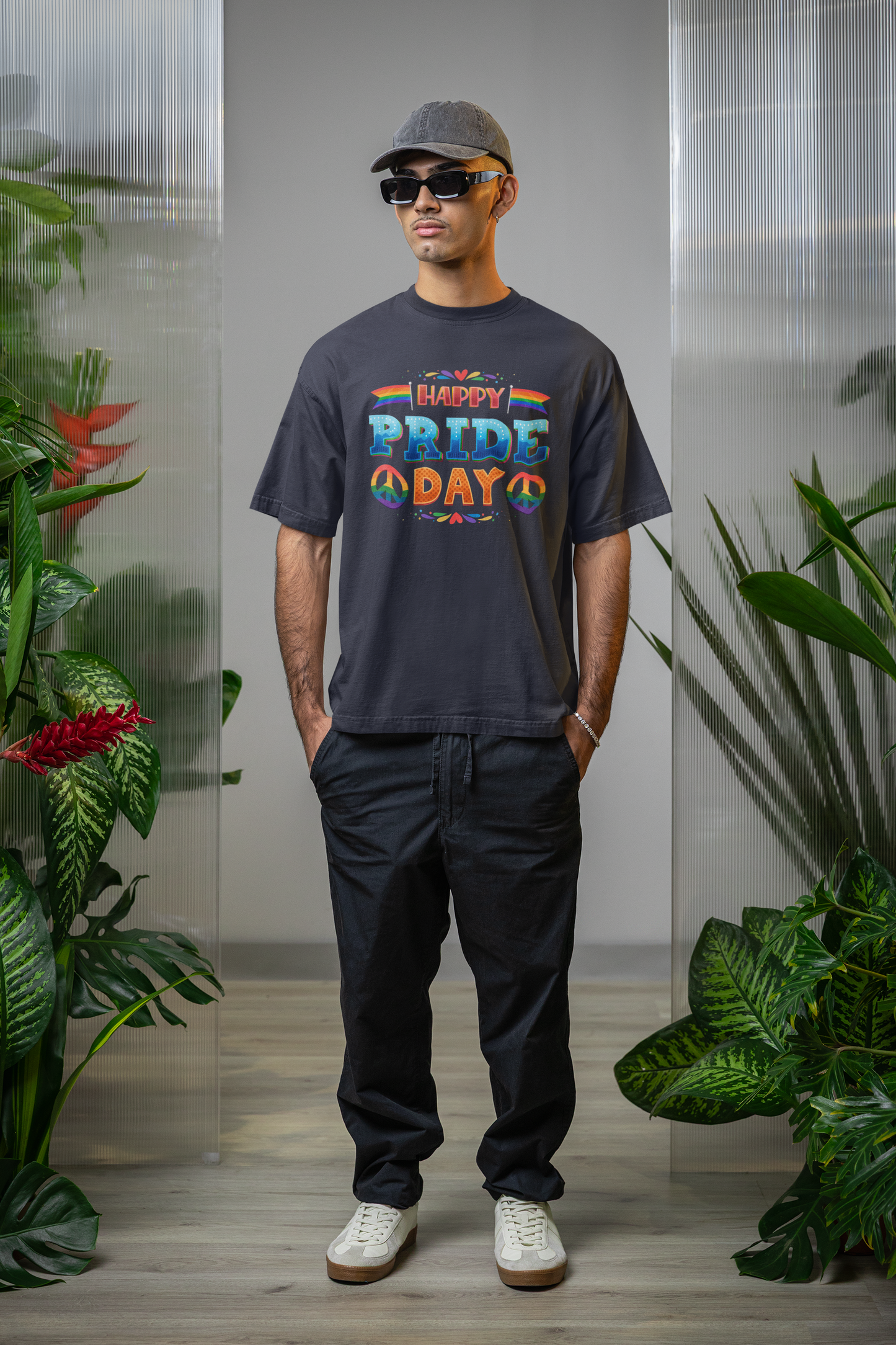 Happy Pride Day – Oversized Unisex T-Shirt | Bold Rainbow Peace Graphic