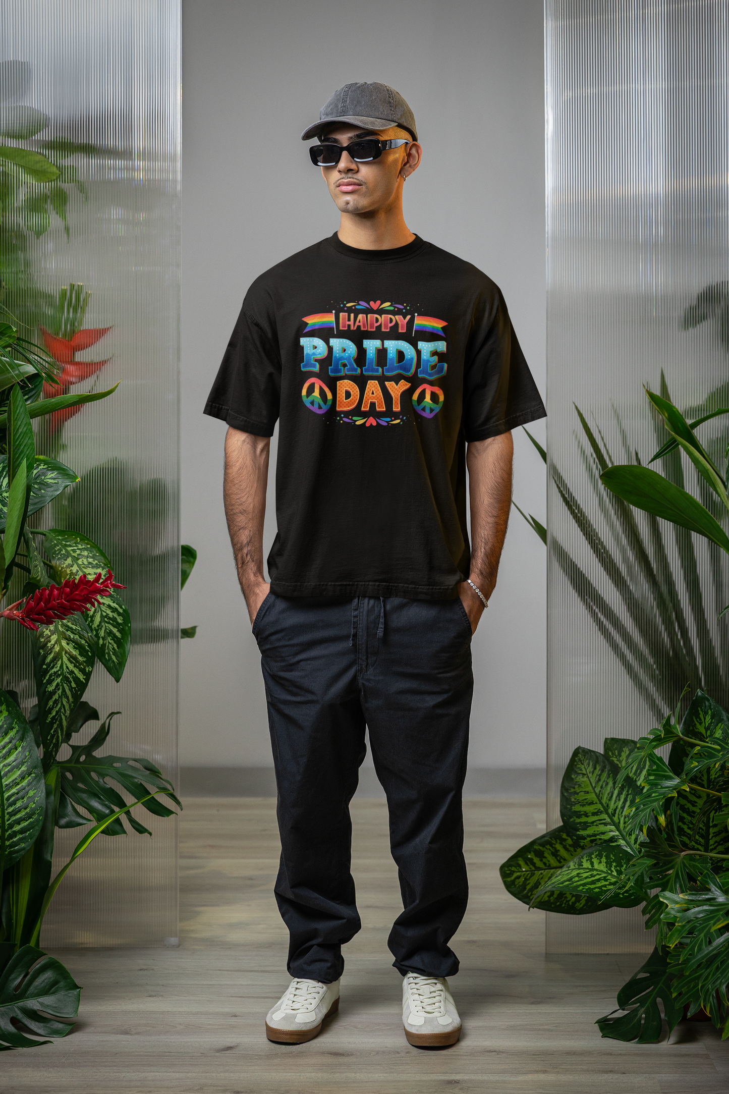 Happy Pride Day – Oversized Unisex T-Shirt | Bold Rainbow Peace Graphic
