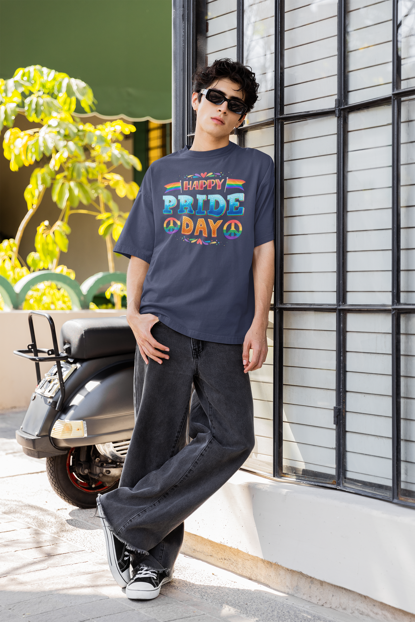Happy Pride Day – Oversized Unisex T-Shirt | Bold Rainbow Peace Graphic