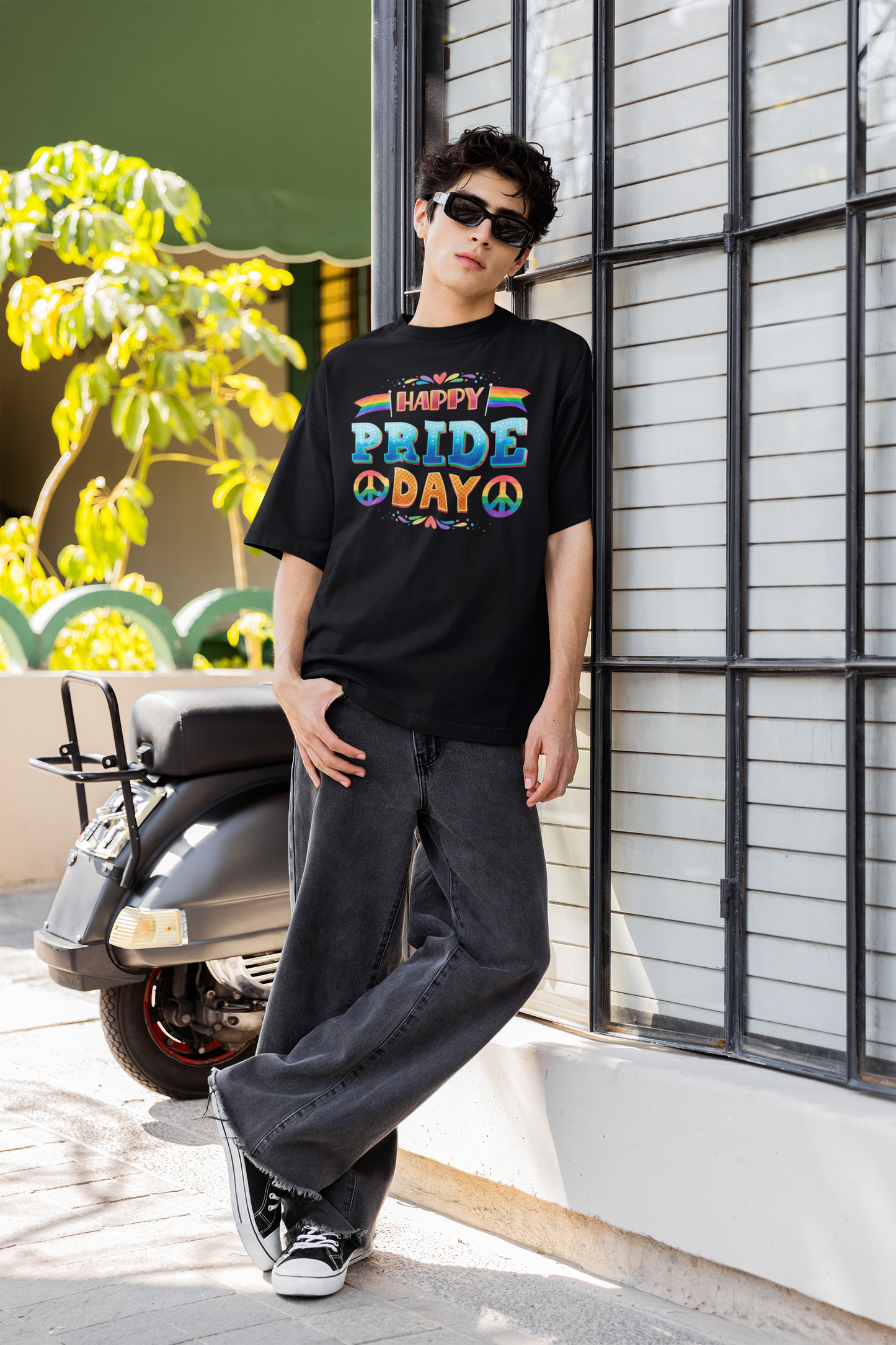 Happy Pride Day – Oversized Unisex T-Shirt | Bold Rainbow Peace Graphic