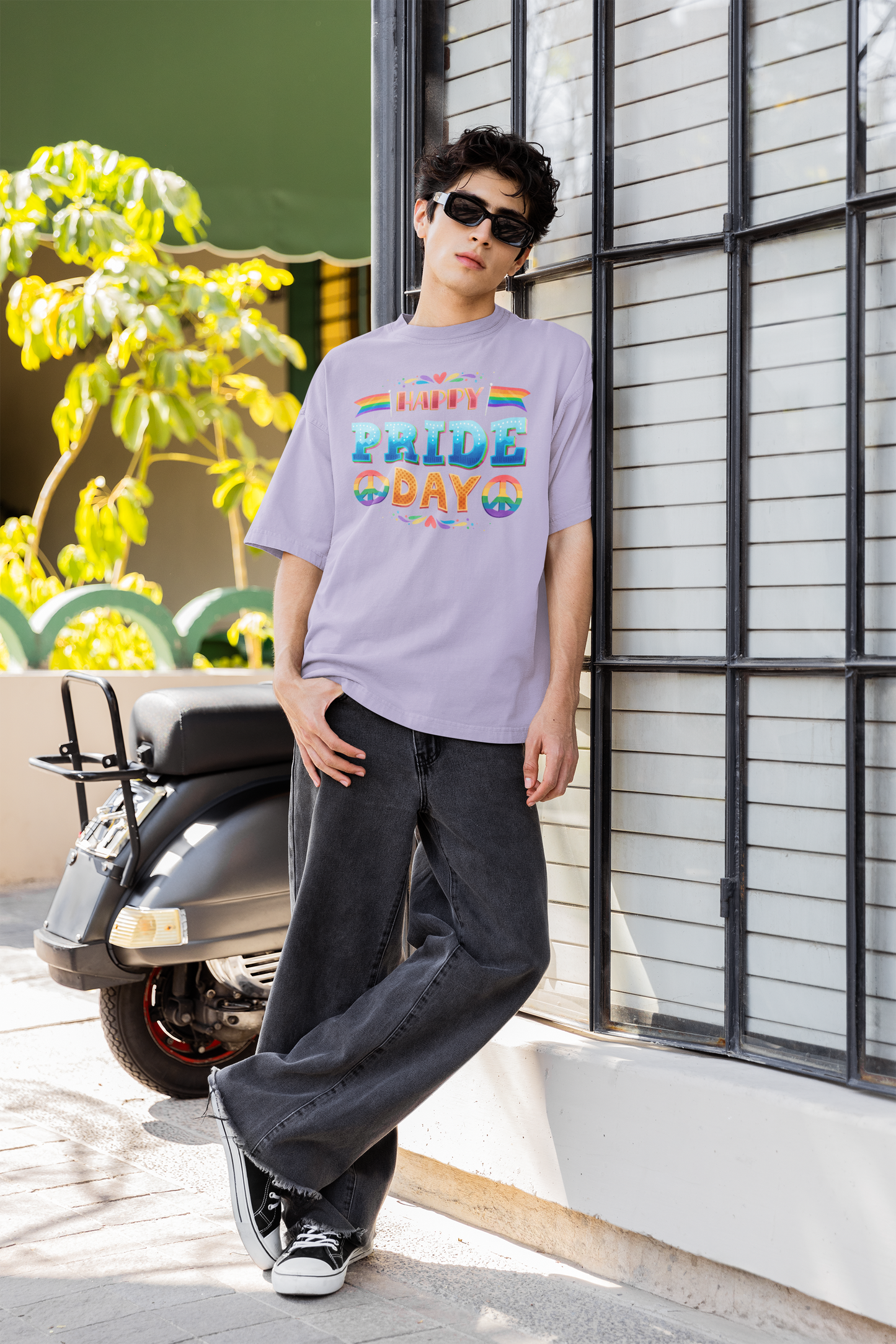 Happy Pride Day – Oversized Unisex T-Shirt | Bold Rainbow Peace Graphic