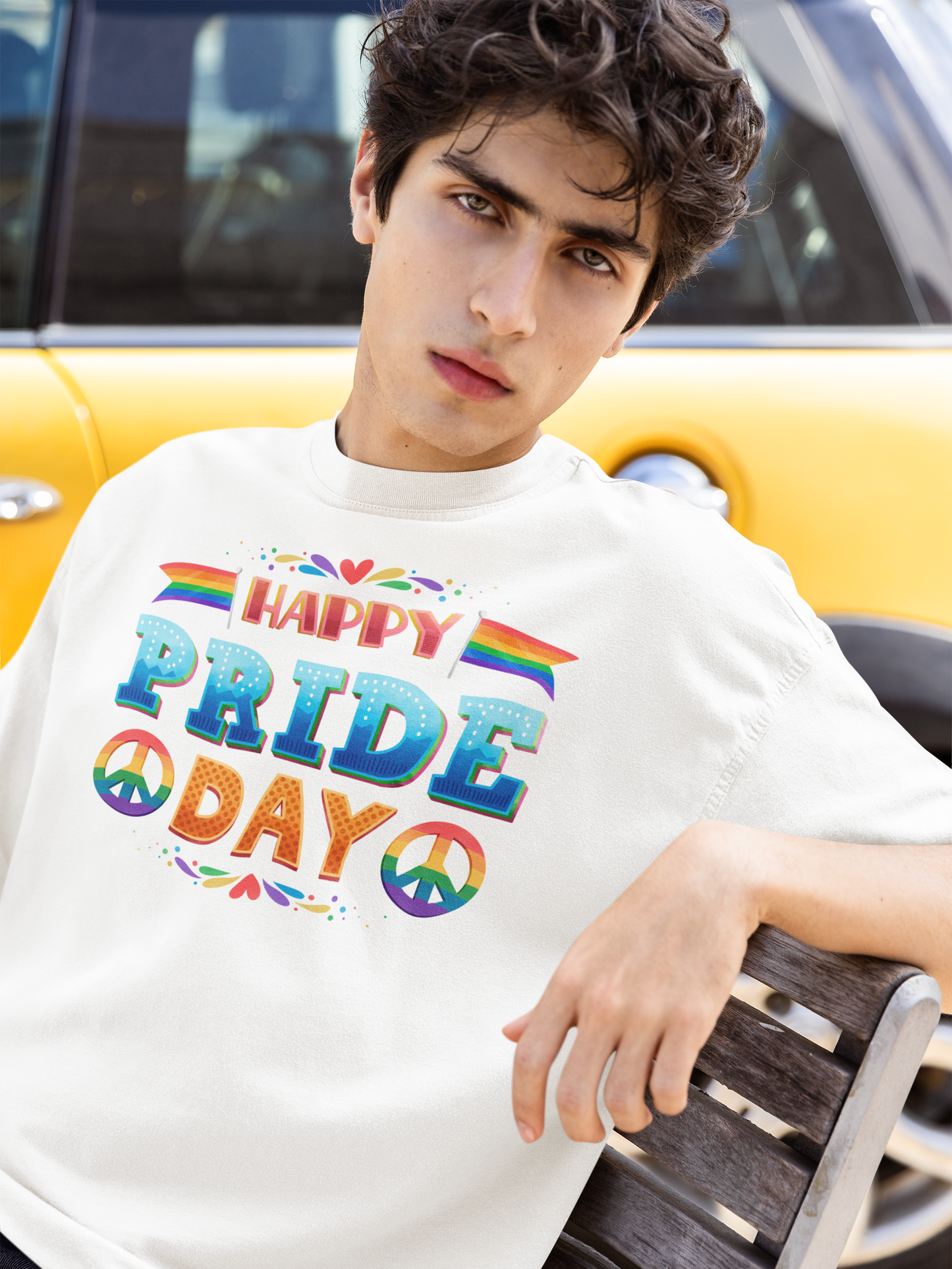 Happy Pride Day – Oversized Unisex T-Shirt | Bold Rainbow Peace Graphic