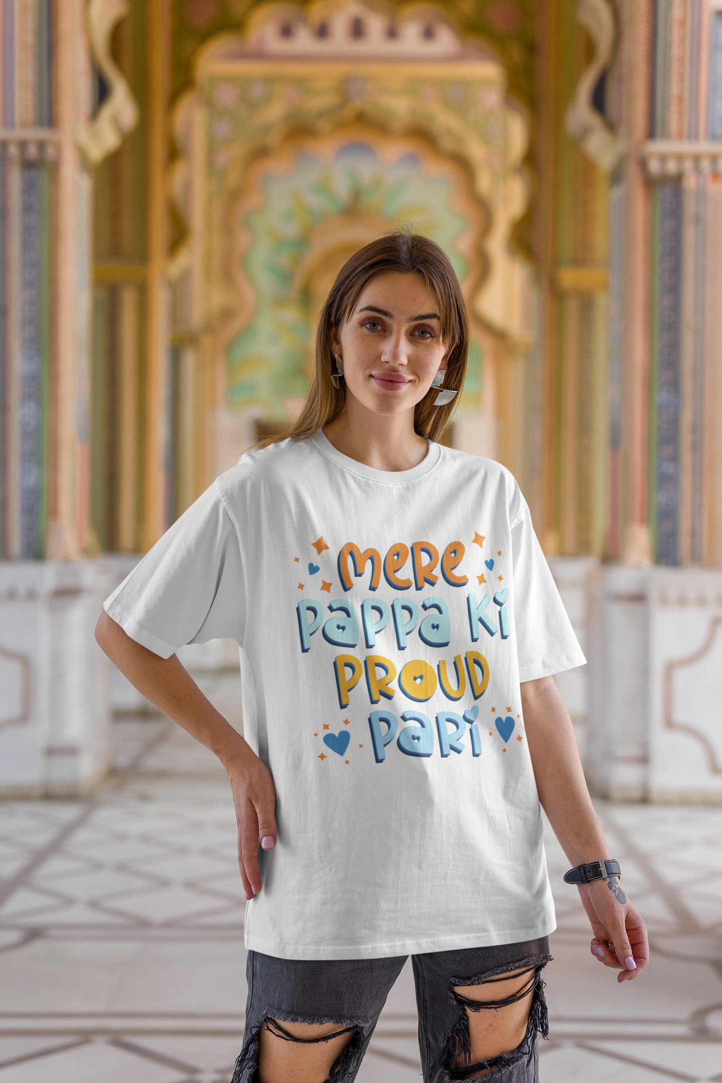 Mere Pappa Ki Proud Pari - Cute Father's Day Oversized T-Shirt for Daughter