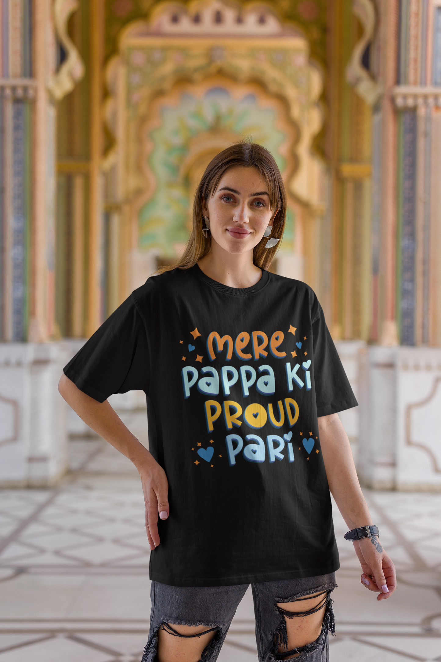 Mere Pappa Ki Proud Pari - Cute Father's Day Oversized T-Shirt for Daughter