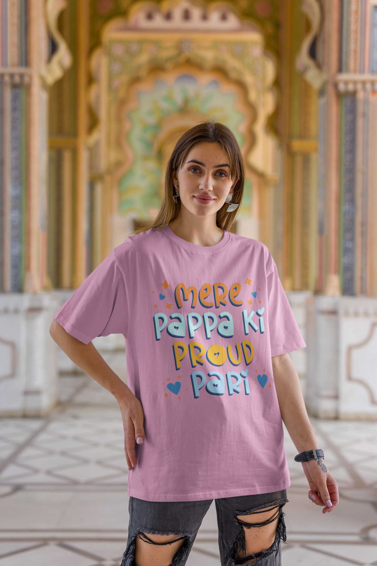 Mere Pappa Ki Proud Pari - Cute Father's Day Oversized T-Shirt for Daughter