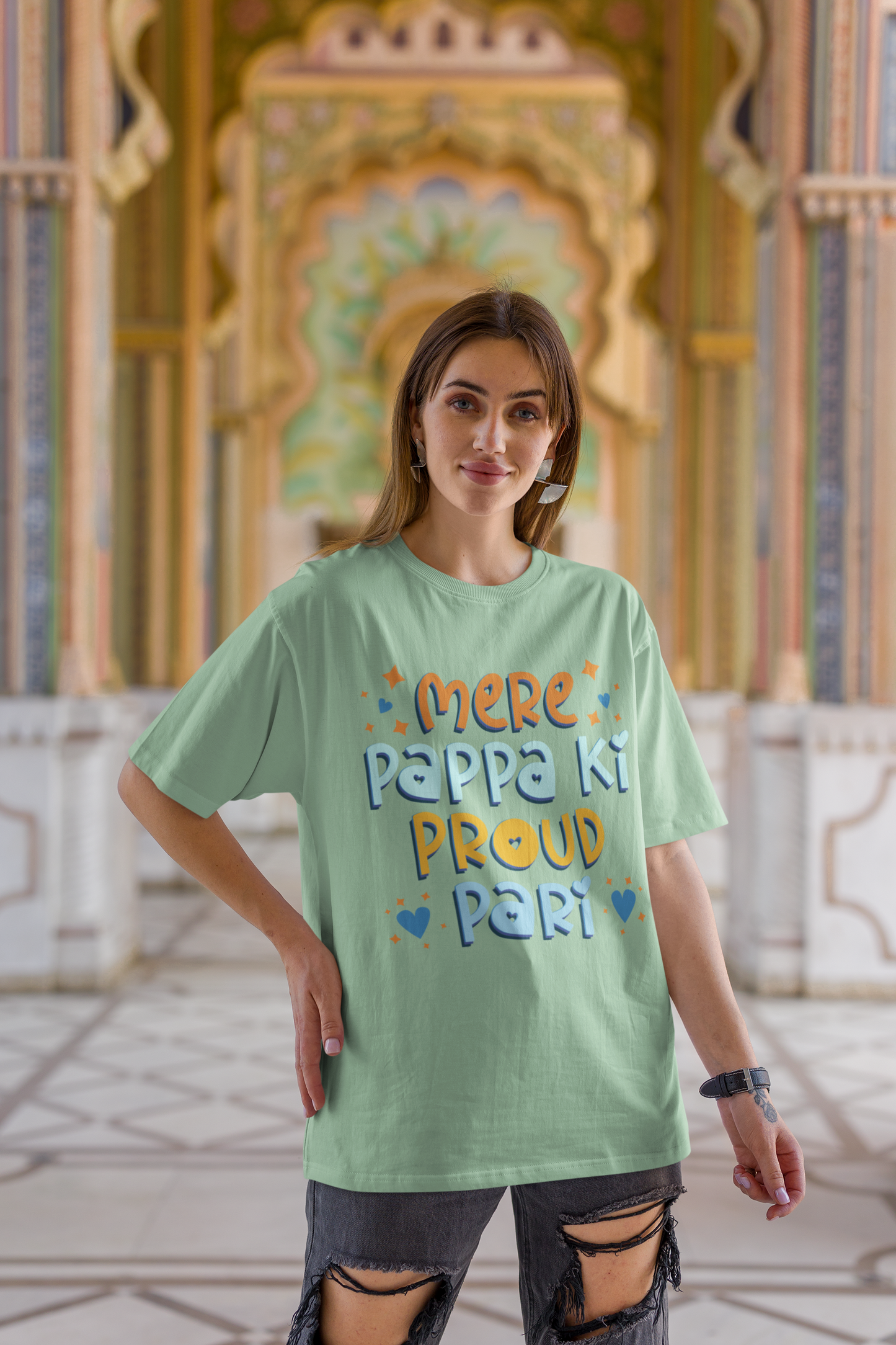 Mere Pappa Ki Proud Pari - Cute Father's Day Oversized T-Shirt for Daughter