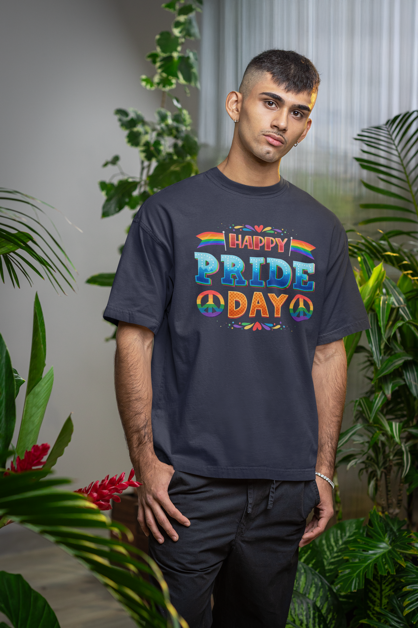 Happy Pride Day – Oversized Unisex T-Shirt | Bold Rainbow Peace Graphic