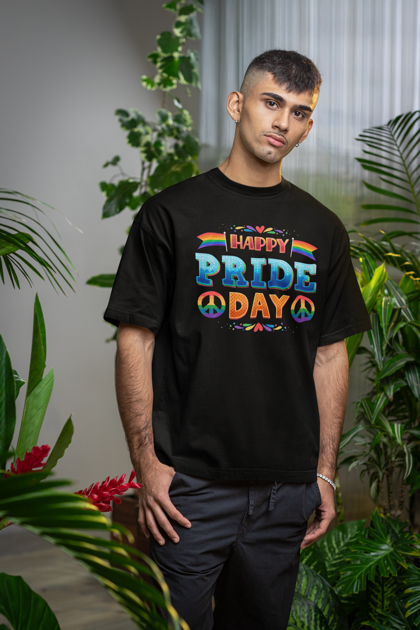 Happy Pride Day – Oversized Unisex T-Shirt | Bold Rainbow Peace Graphic