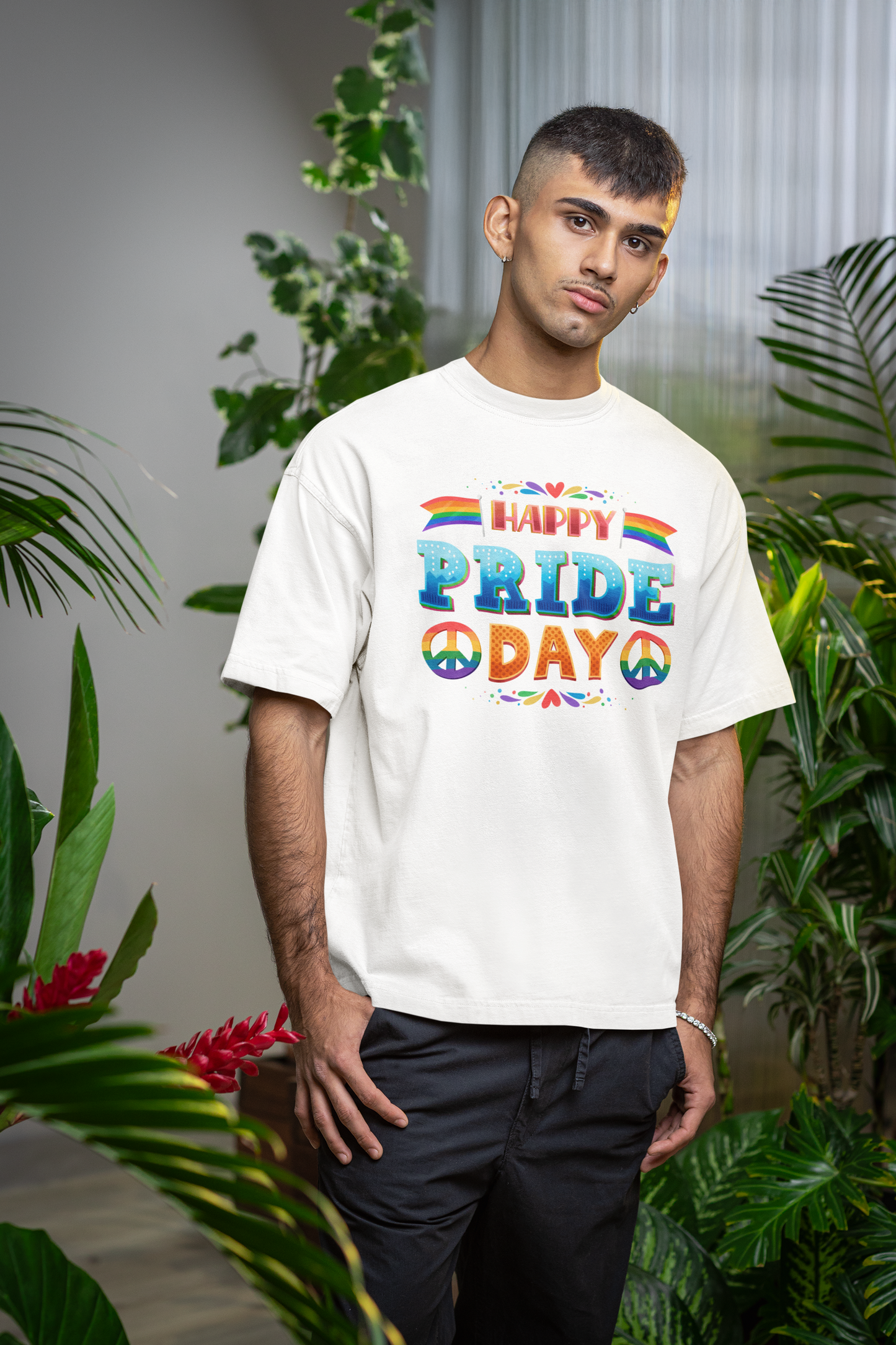 Happy Pride Day – Oversized Unisex T-Shirt | Bold Rainbow Peace Graphic