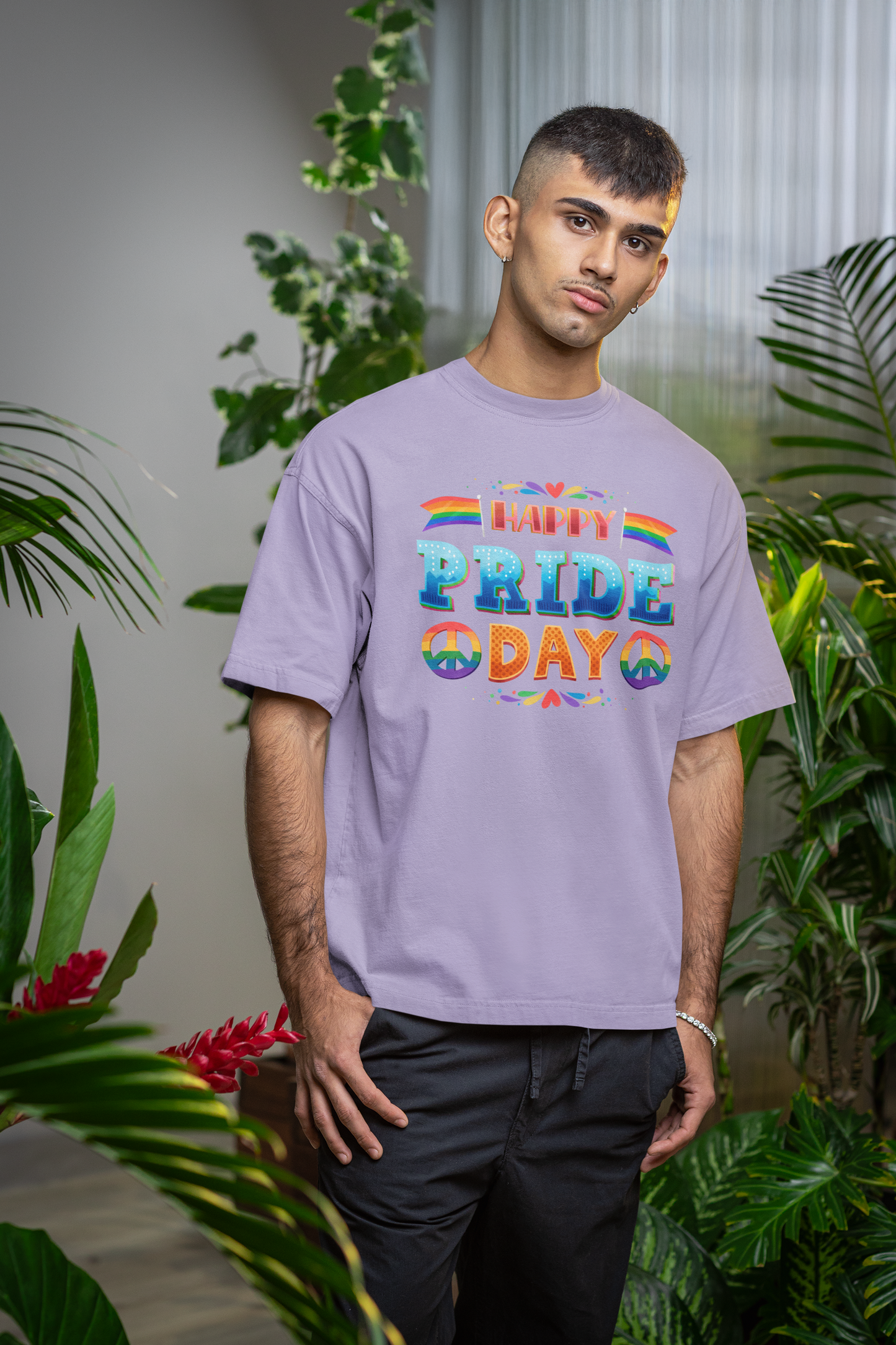 Happy Pride Day – Oversized Unisex T-Shirt | Bold Rainbow Peace Graphic