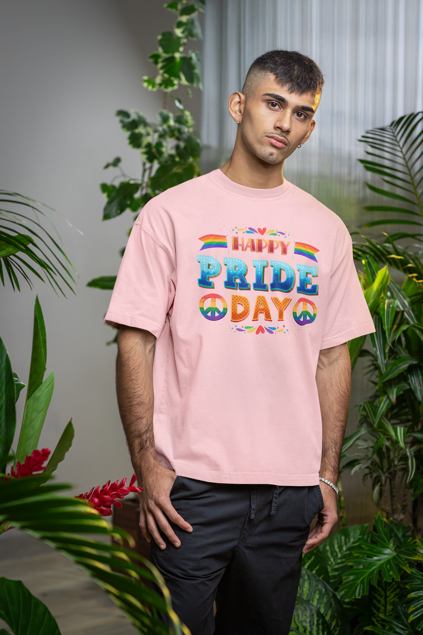 Happy Pride Day – Oversized Unisex T-Shirt | Bold Rainbow Peace Graphic