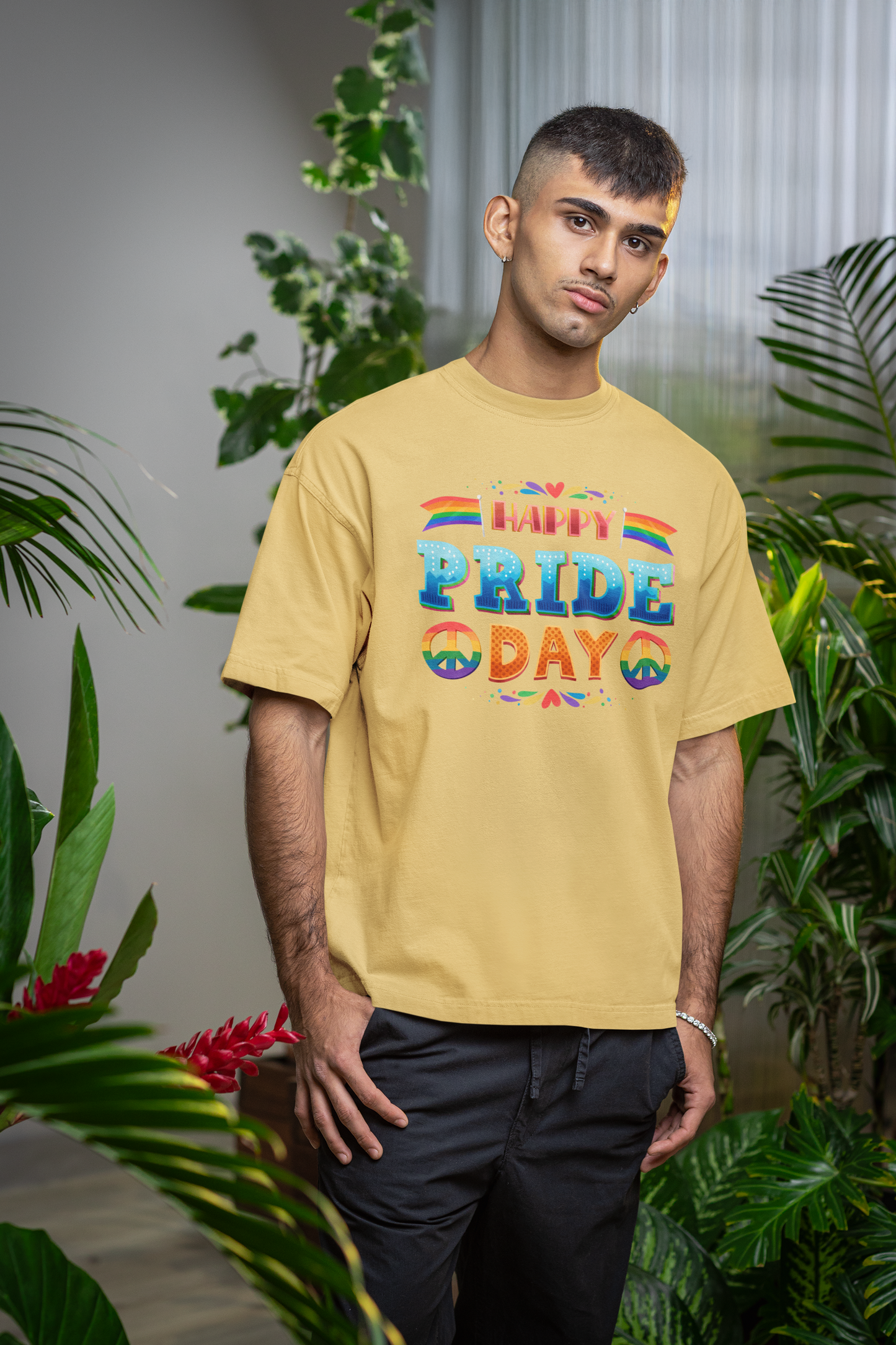 Happy Pride Day – Oversized Unisex T-Shirt | Bold Rainbow Peace Graphic